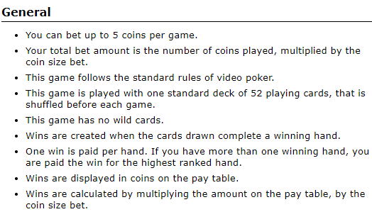 Double Double Bonus Video Poker General Rules