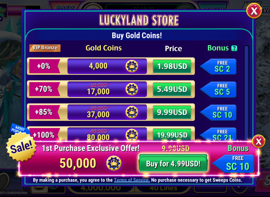 Luckyland Slots Buy Gold Coins (play money - no value)
