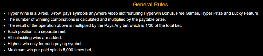Hyper Win Online Slot General Rules