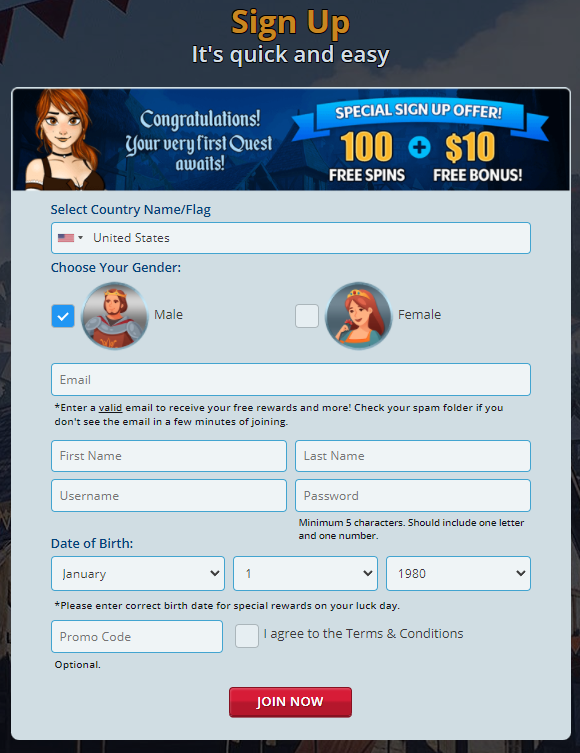 Casino Castle Signup Form