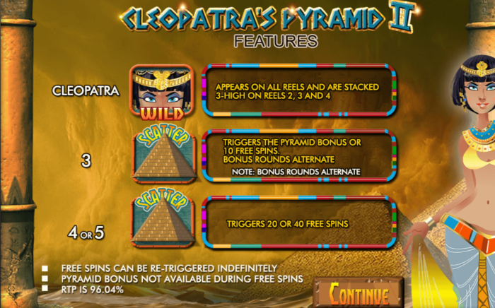 Cleopatra's Pyramid II Free Play & Real Money @ EveryGame Casino Classic & 1st deposit 100% Match to $100