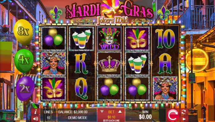 Mardi Gras Jokers Wild Slot: Free Play & Real Money @ EveryGame Casino Classic & 1st deposit 100% Match to $100