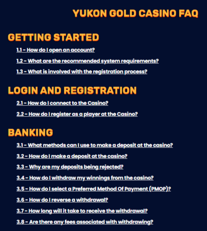 Yukon Gold Casino FAQ